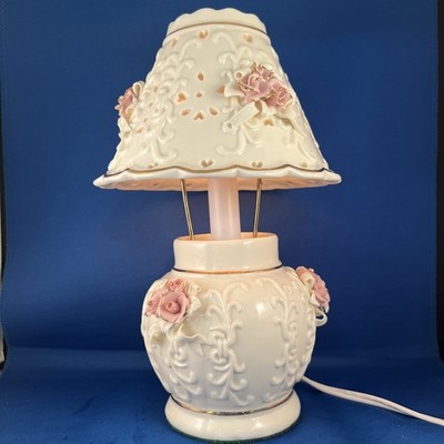 Vintage Lennox Ivory Porcelain Rose Lamp Victorian Style 10 K Trim