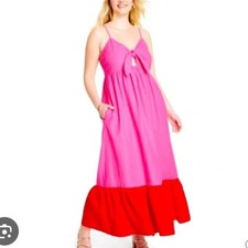 Tabitha Brown Target Sleeveless Tie-Front  Dress Pink Red Size Small