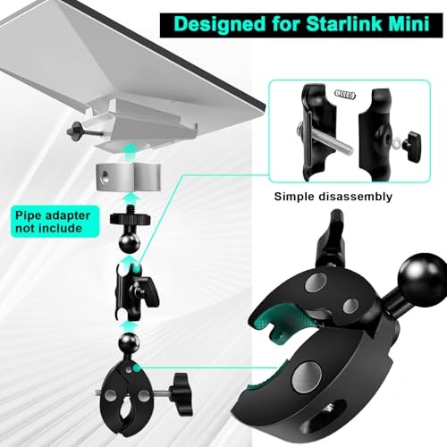 Starlink Mini Mount - Adjustable Clamp Kit for RVs, Yachts, and Campers with 