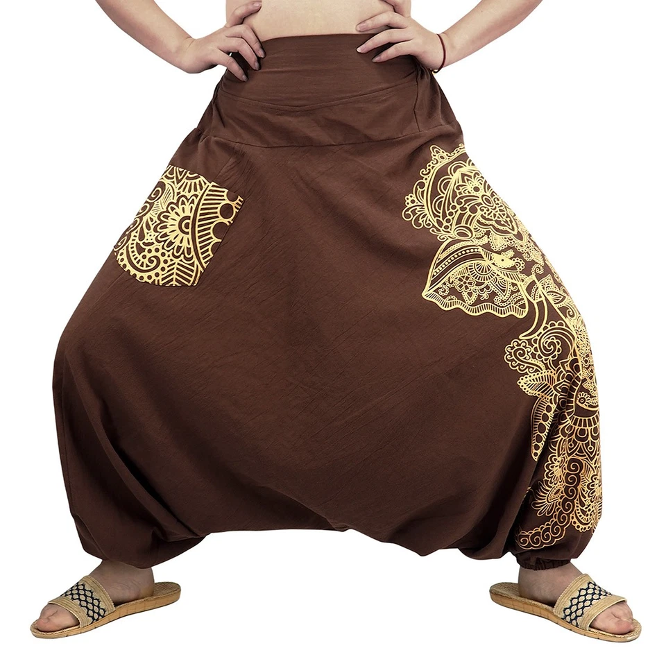COOLCHANGE Weite Aladinhose | Haremshose mit Tasche | Pluderhose mit indischem Muster