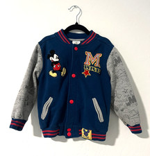 Disney Mickey Mouse Varsity Jacket Kids 4 Blue Snap Button Bomber Letterman