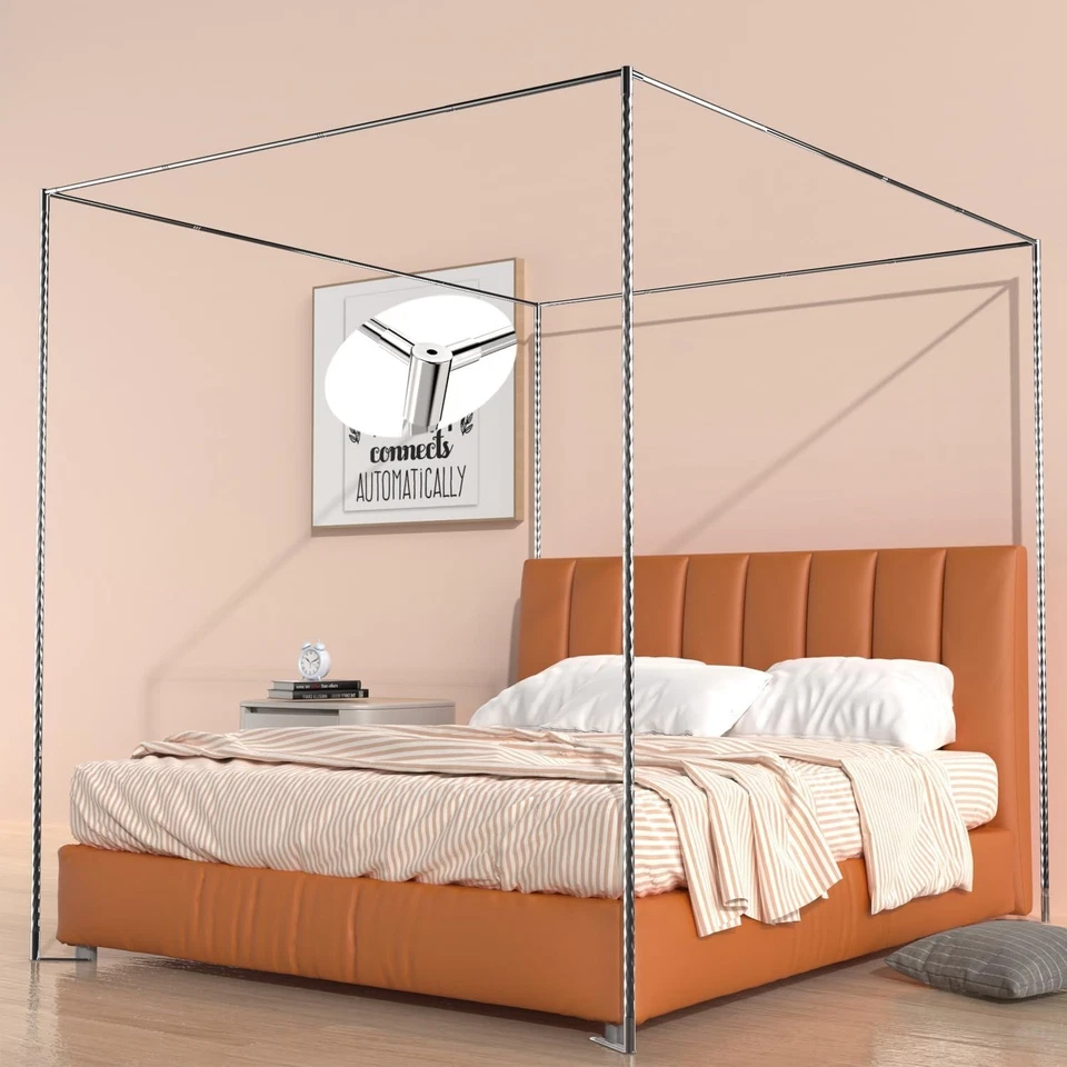 California King Size Canopy Bed Frame,Stainless Steel Bed Canopy Frame Attach... - Image 2 of 4
