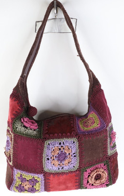 Vtg 90s Streetwear Babydoll Distressed Suede Leather Patchwork Flower Purse Bag