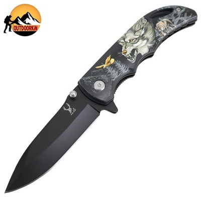TheBoneEdge 7'' Stainless Steel Angry Wolf Liner lock Folding Knife