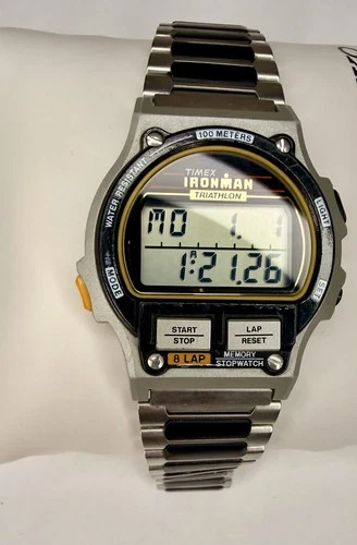 1992 Vintage First Year Timex Ironman Triathlon Men's Watch  Gold Red Bezel Rare
