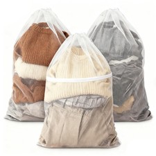 3 PCS Drawstring Mesh Laundry Bags 23x34 Inch Large Heavy Duty Net White