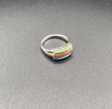 Vintage Navajo Sterling Silver Ring Featuring Turquoise  Coral Stones Size: 5.5