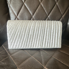 Silver Metallic Pleated Glitter Clutch w/ Cha...