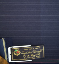 Loro Piana Four Seasons Super 130s Wool Fabric Navy Stripe 4.2m / 4.6yd