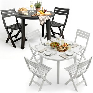 Round Garden Bistro & 2/4 Chairs Set Plastic Resin Table Outdoor Patio Furniture