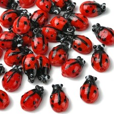 30Pcs Ladybug Lampwork Beads Red Glass Beads for DIY Jewelry Bracelets Making