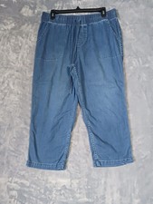 Belle By Kim Gravel Pants Womens 10P Blue Denim Cropped Wide Leg Pull On Stretch