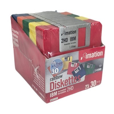 IMATION RAINBOW 3.5  FLOPPY DISKS   2HD 1.44MB   IBM FORMATTED   SEALED 30 PACK