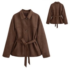 Women Coat Streetwear Outerwear Workout Jacket Biking With Belt School Retro