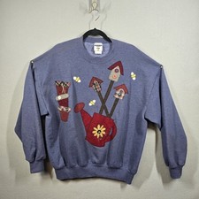 Vintage Jerzees Sweatshirt Womens Extra Large Gardening Birds Applique Crewneck