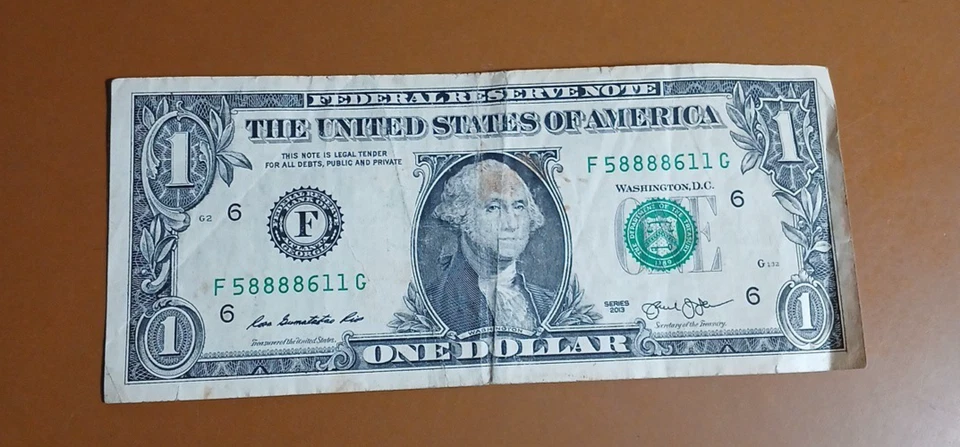 2 lot, Four in a Row 8s  $1 One Dollar Bill -- 2013 F58888611G , 2017 J22388884B - Image 4 of 4