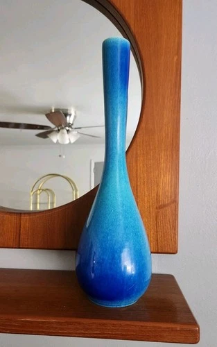 MCM Royal Haeger Rimini Blue Glaze Tall Bulbous Vase 15"
