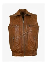Men's Vintage Motorcycle Leather Waistcoat Distressed Brown With antique Style