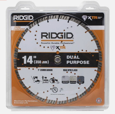 RIDGID 14'' Dual Purpose XTR Diamond Blade Turbo Notch Segment Concrete Asphalt