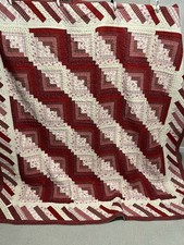 Vintage Commercially Made Stitched Log Cabin Quilt With Two Shams 87X84