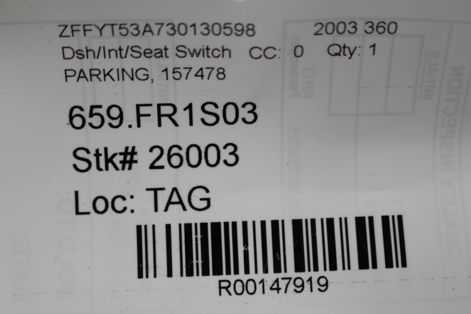 Ferrari 360, F430, F355, 456, Parking Switch, Used, P/N 157479