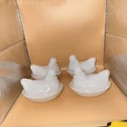 VTG HENS ON NEST MILK GLASS  HAZEL ATLAS UNMARKED Lot 4 3.25 X 4.25” Country