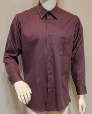 geoffrey beene mens dress shirt sateen long sleeve burgundy Large16 1/2 32/33
