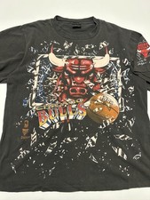 Vintage Chicago Bulls AOP Shirt XL X-Large Shattered Backboard NBA Black FADED