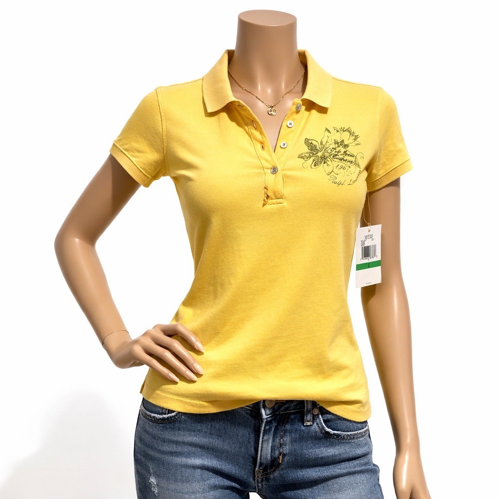 Polo Jeans Co Ralph Lauren Women's Yellow Polo Shirt NWT Folklore Y2K Pineapple