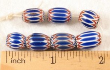 7 Old Venetian Six Layer BLUE CHEVRON Glass African Trade Beads D