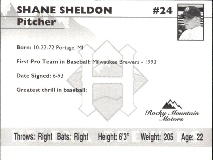 1995 Helena Brewers Team Issue #24 Shane Sheldon Portage Michigan Baseball Card - Image 2 of 2