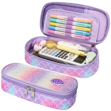 Pencil Case for Girls - Cute Pencil Case Purple Mermaid Shell Non-expandable