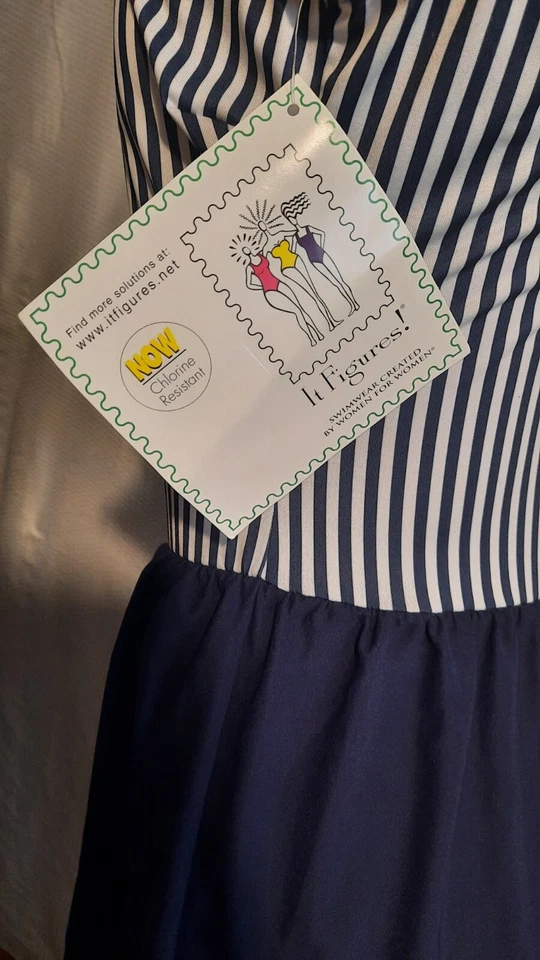 IT FIGURES Muslos Delgados 1 Pieza Traje de Baño Vestido de Baño Nuevo con Etiquetas Talla 12 M Azul Blanco Rayas Foto 3 de 4