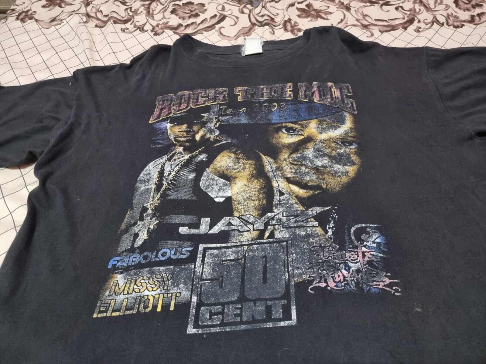 50 CENT JAY Z ROCK THE MIC TOUR 2003 vintage t shirt RAP TEE Hip hop XXL