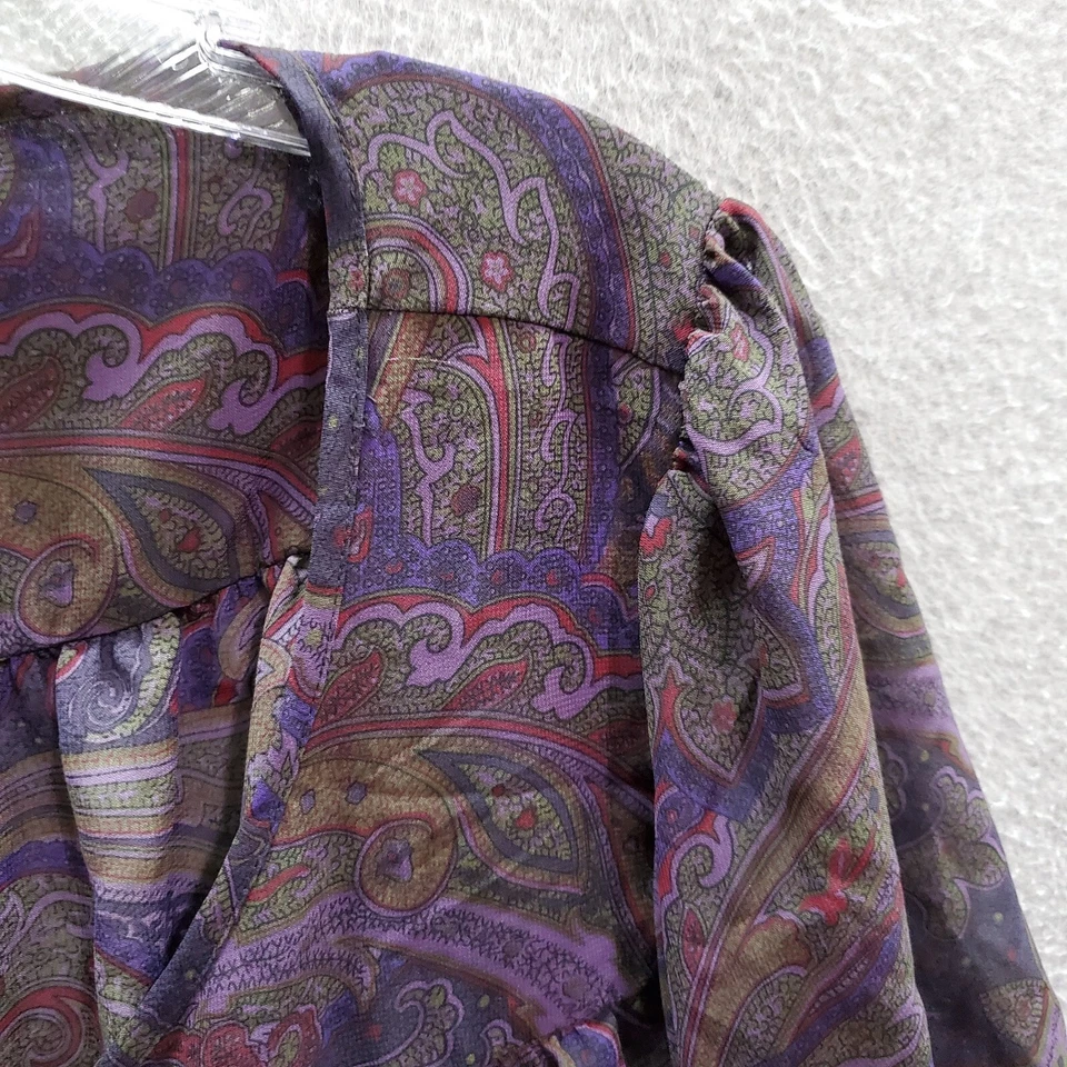 Blusa American Living Feminina Top XL Roxa Paisley Boho Transparente Manga Balão - Imagem 3 de 4