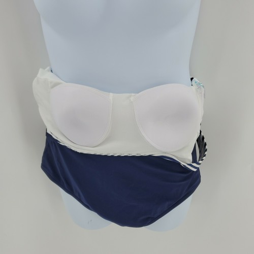 KONA SOL Womens Swimsuit Color Block Blue White Stripe One Shoulder Size XL NEW - Picture 8 of 12