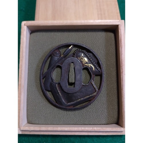 Antigua Espada Samurai Japonesa Guardia Tsuba Base de Hierro Calada Bunboushihou Usada