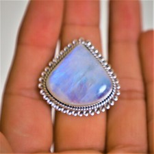 RAINBOW MOONSTONE NATURAL GEMSTONE 925 STERLING SILVER JEWELRY RING 3 TO 12