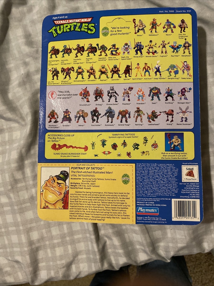1990 Teenage Mutant Ninja Turtles Tattoo Figure 45 Back MOC