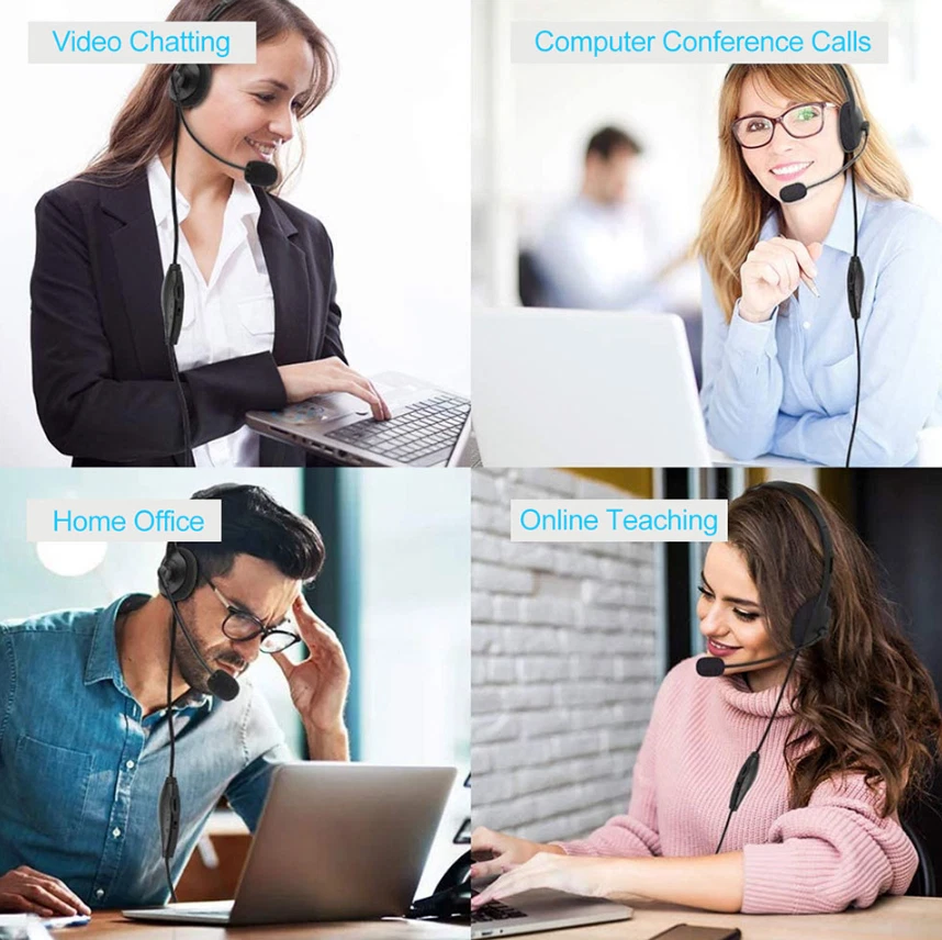 USB Headset Headphone  Microphone Noise Cancelling For PC Computer Call Chat LOT - Image 3 of 4