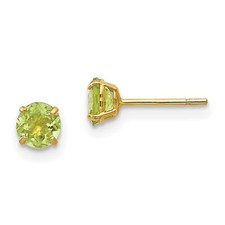 14k Yellow Gold Childrens Round Peridot 4mm Post Earrings
