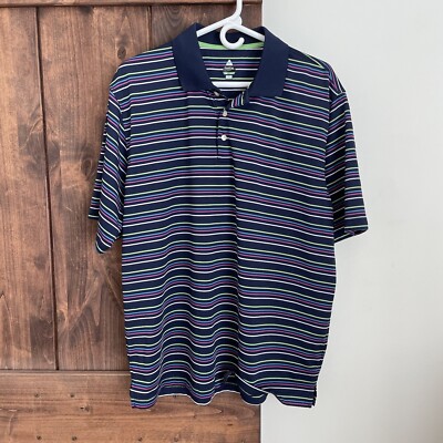 Bolle Golf Polo Shirt Mens Large Blue Striped Performance Tech