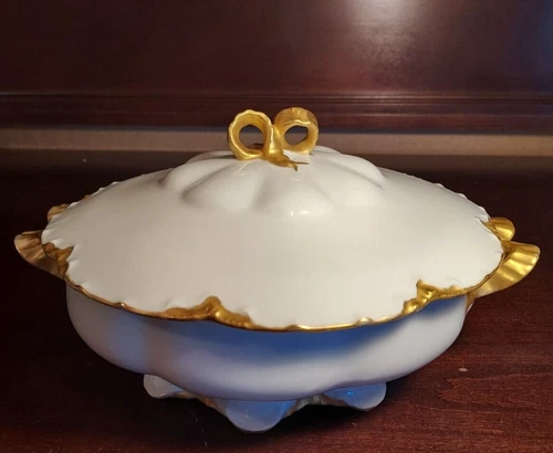 Antique Haviland France Ranson Round Covered Vegetable Bowl 10"-Chip On Bottom