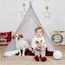 Large Striped Kids Teepee Portable Canvas Tent Foldable Playhouse Indoor Outdoor