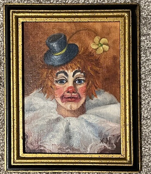 Vintage Clown with Flower in Hat Framed Canvas Art Print 8 x
