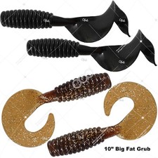 4pcs 10" Grub (tail extended) Fishing Curly Perch Soft Lure Black Root Beer