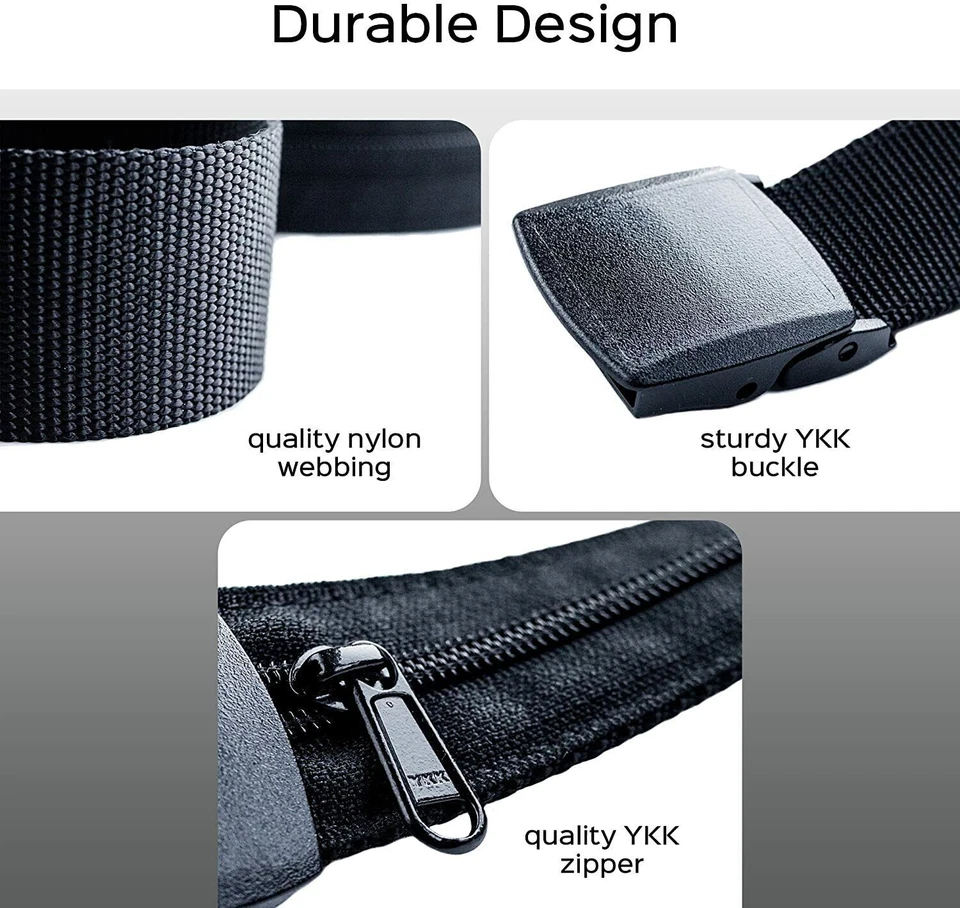 Travel Security Belt Hidden Money Pouch Wallet Pocket Waist Belt Safe Non-Metal - Image 2 of 4