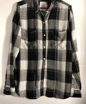SO Perfect Shirt Button Down Black/White Buffalo Print Large EUC