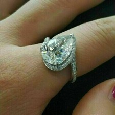 14K White Gold Over 3CT Pear Shape Diamond Lab-Created Engagement Wedding Ring