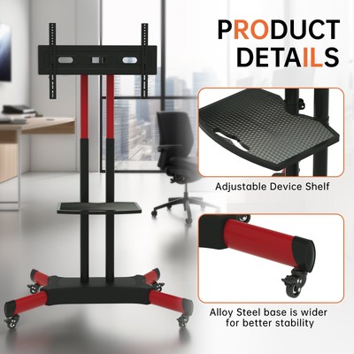 Mobile TV Stand on Wheels Swivel & Tilt for 32-80 Inch LCD LED Screens,Red-Black